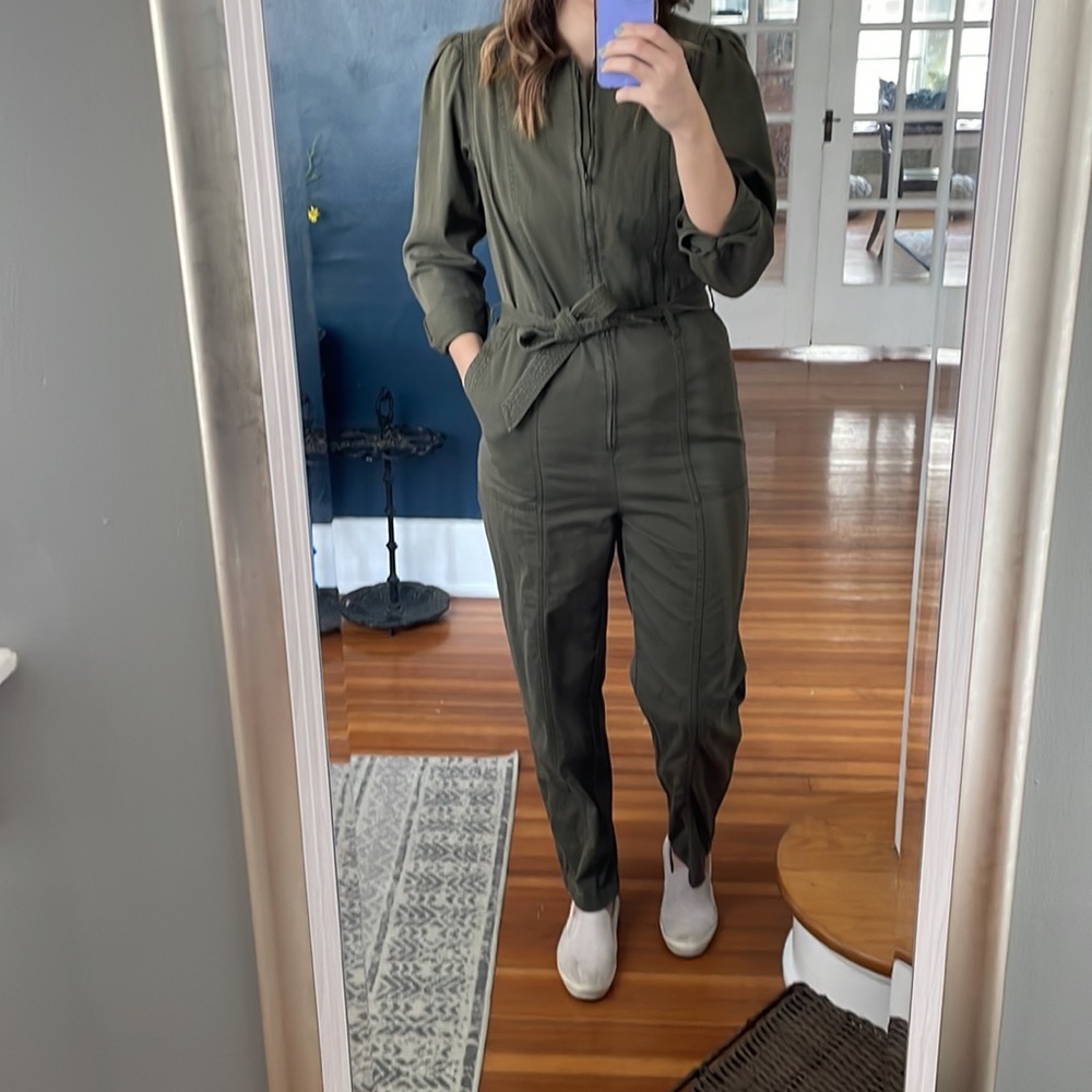Old Navy Olive Green Tie Belt Utility Cropped Leg Zip-up Jumpsuit